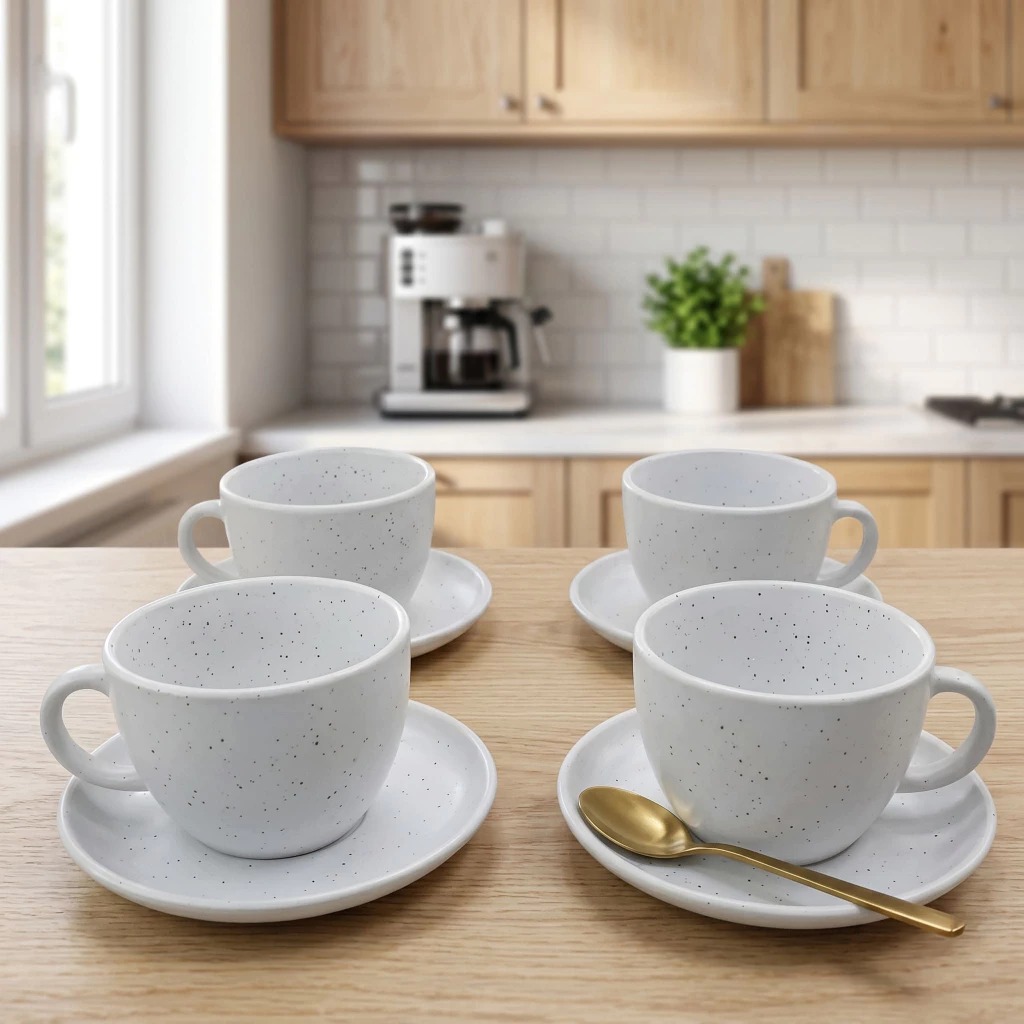 Kit 4 Xícaras Chá Café 210ml com Pires - Branco