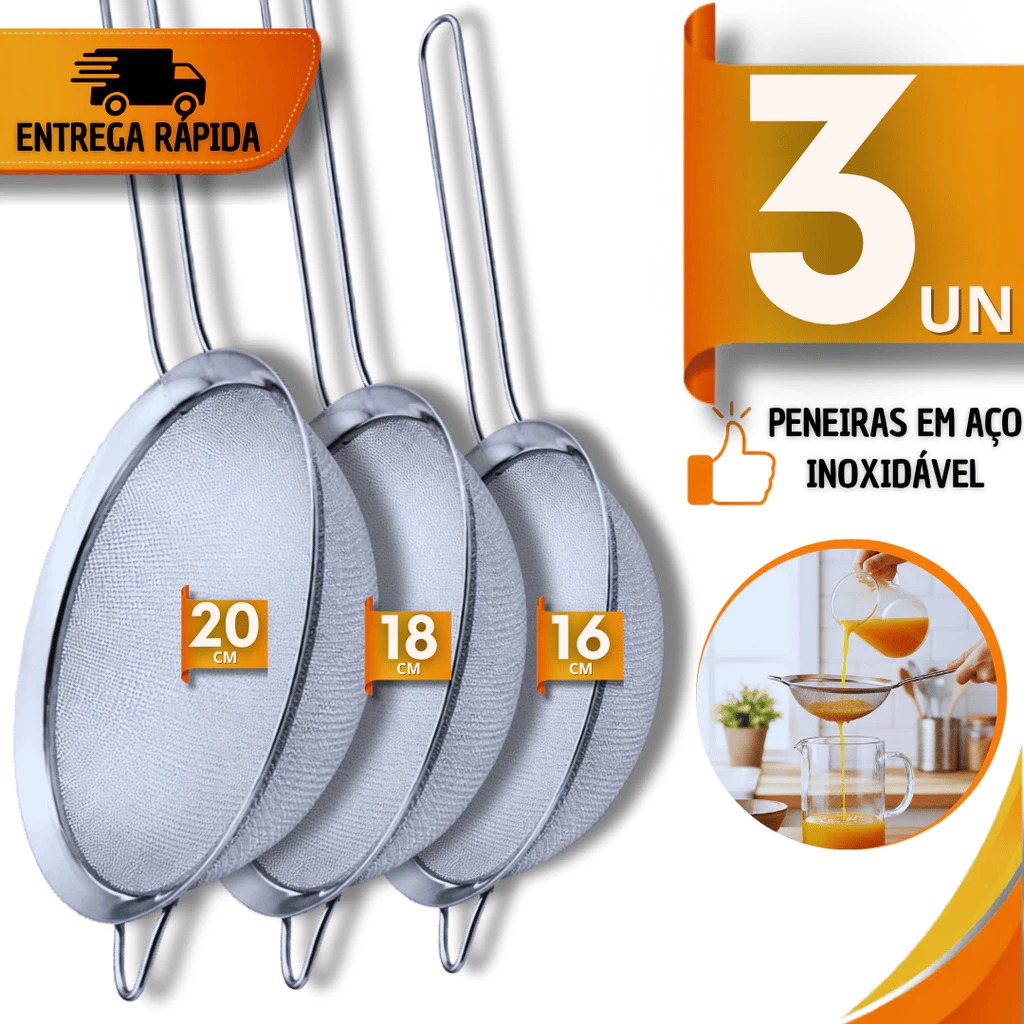 Conjunto de 3 Peneiras Inox 